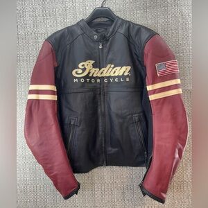 Indian Motorcycle Leather Jacket Red Black Removable Liner & Arm Shoulder Armor